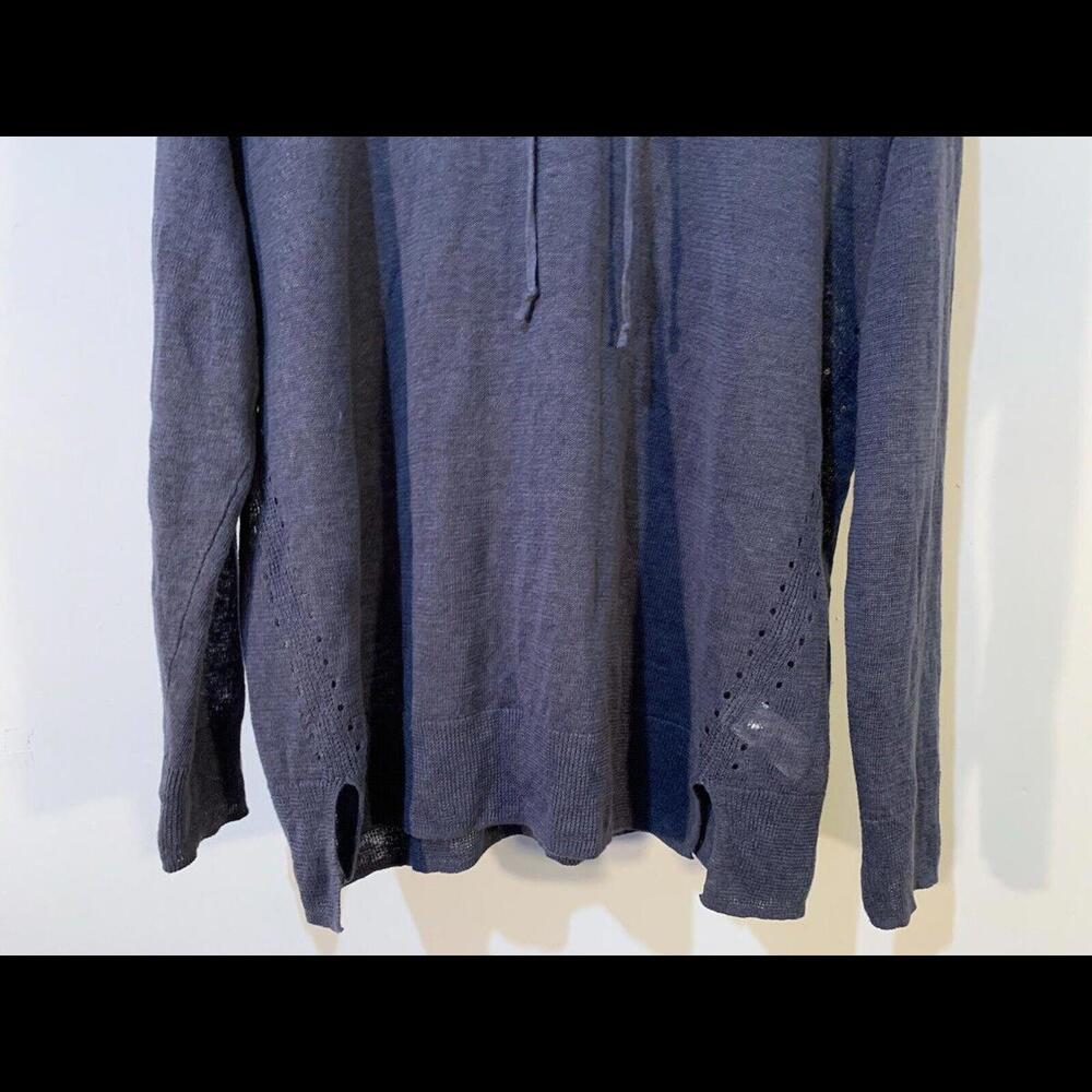 Tahari Hoodie Womens XL 100% Linen Minimalist Slate Blue Gray Stone Washed - Picture 3 of 9